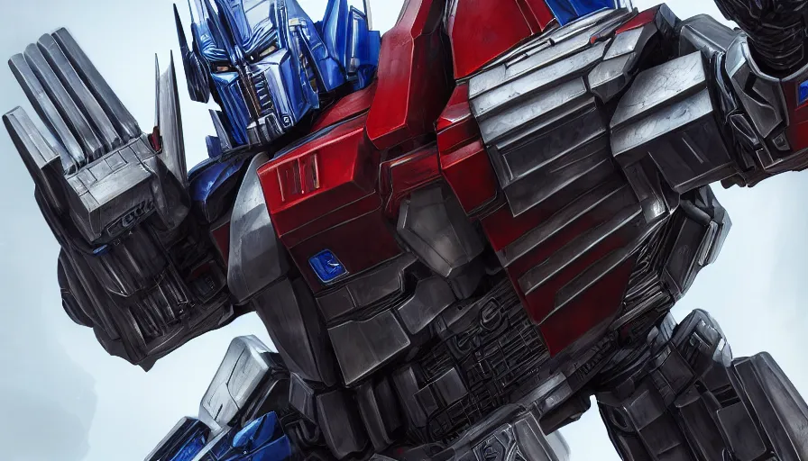 Image similar to optimus prime, white backgrounds, hyperdetailed, artstation, cgsociety, 8 k