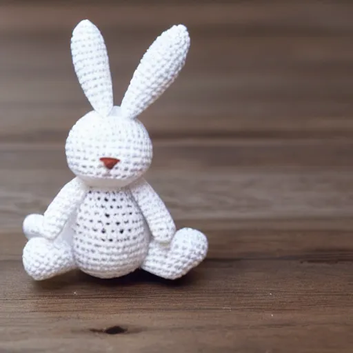 Image similar to minimalistic crocheted plush toy of a white bunny