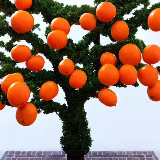 Prompt: a tree made out of oranges