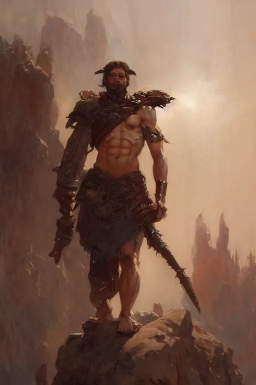 Image similar to warrior, attractive male, character design, painting by gaston bussiere, greg rutkowski, katsuya terada, frank frazetta, tom of finland, trending on artstation