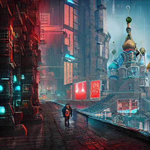 Image similar to cyberpunk old russia, digital art, high quality