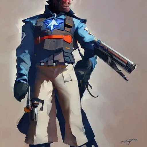 Image similar to greg manchess painting of clint eastwood as an overwatch character, profile picture, matte painting, bold shapes, hard edges, street art, trending on artstation, by huang guangjian and gil elvgren and sachin teng