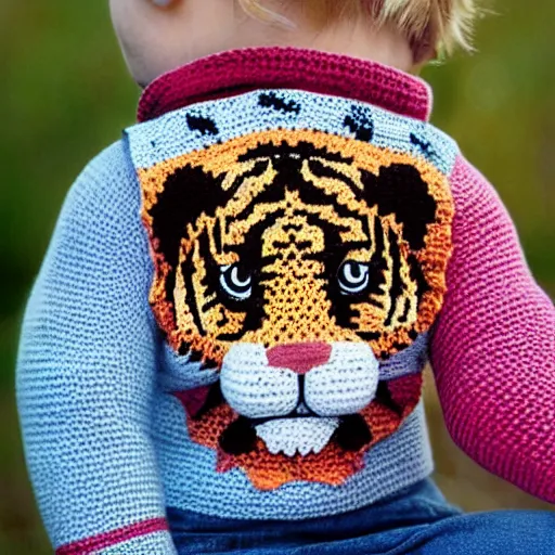 Image similar to crochet tiger wearing a jumper knitted jumper