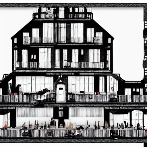 Prompt: house of horror in the style of M.C Escher