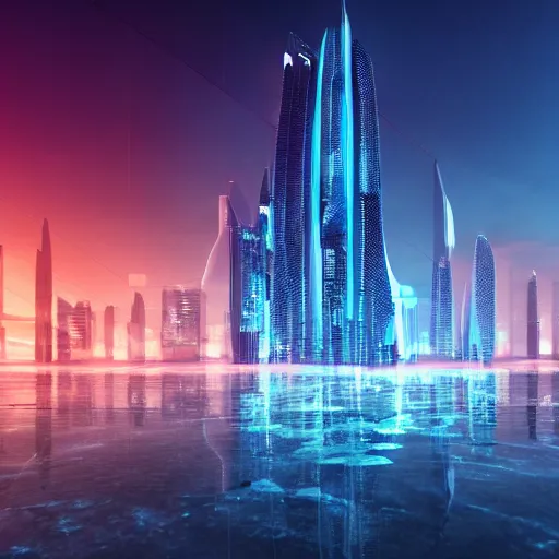 Image similar to Futuristic Cyber City Landscape, Unsplash, Shutterstock, Photorealism