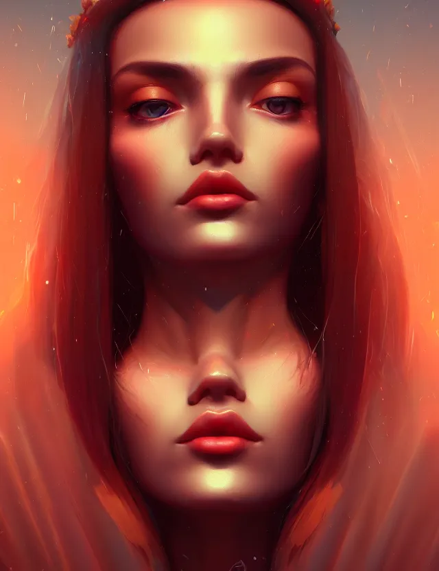 Image similar to blurred background. close-up portrait of a goddess in crown, by Artgerm and Afarin Sajedi and Alena Aenami. octane render. superrealism