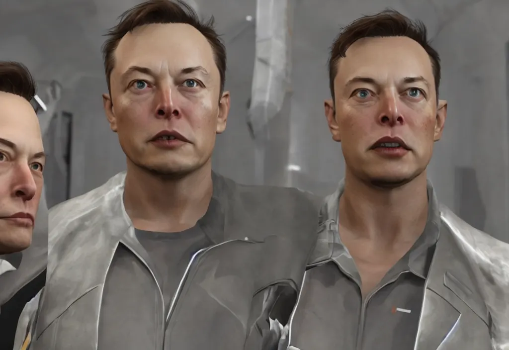 Image similar to elon musk in half life, elon musk in the video game half life, gameplay screenshot, close up, 3 d rendering. unreal engine. amazing likeness. very detailed.