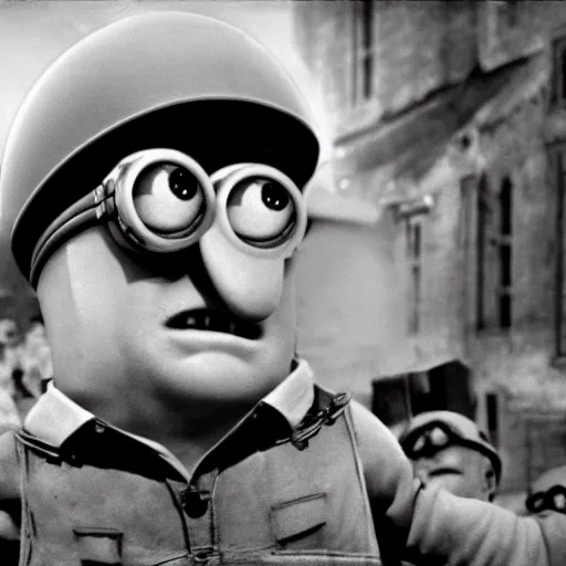 Image similar to minions during World War 2 historical photography 4k