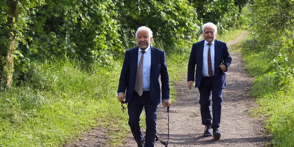 Prompt: alan sugar going for a walk in the country. summer time. the apprentice, 8 k, nature photography