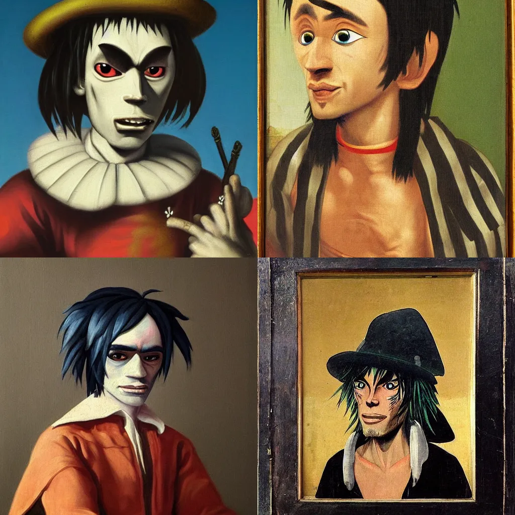 Prompt: 17th century painting of 2D from Gorillaz