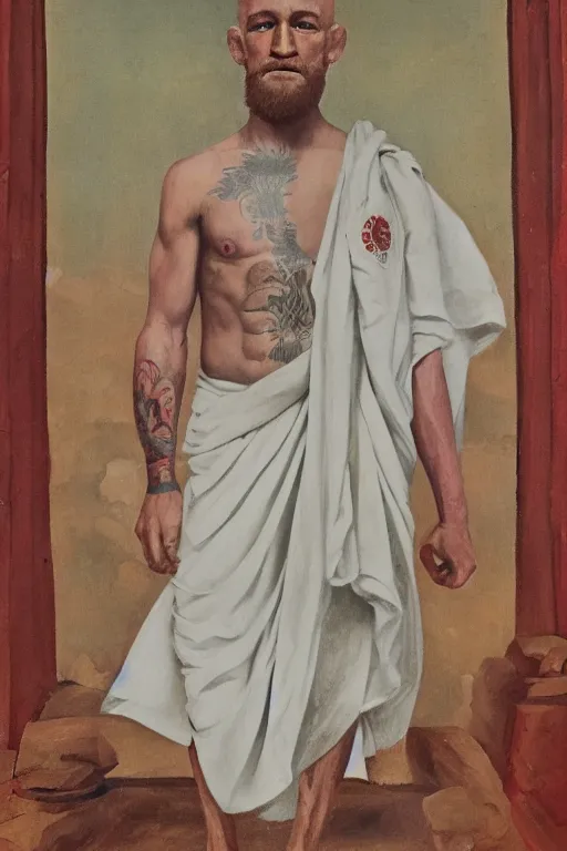 Image similar to full body portrait of conor mcgregor as mahatma gandhi, oil on canvas by william sidney mount, hindu art, great soul, irish folk, trending on artstation