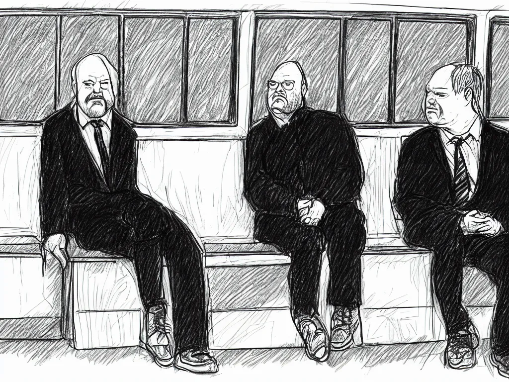 Image similar to a drawing by Jaime Hernandez, a low angle medium shot of two people sitting in an empty Chicago subway train, in front of windows: a sad Aubrey Plaza wearing a winter coat and a man who looks like a mix of (Louis CK and Philip Seymour Hoffman) in a suit