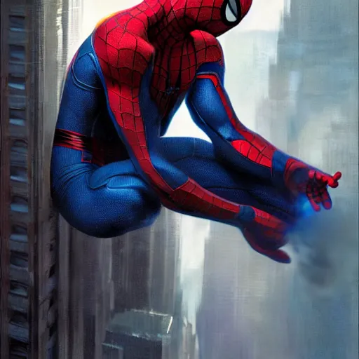 Image similar to ryan reynolds as spider - man, wearing a black and blue suit, cinematic, volumetric lighting, f 8 aperture, cinematic eastman 5 3 8 4 film, photorealistic by greg rutkowski, by stanley artgerm, by alphonse mucha