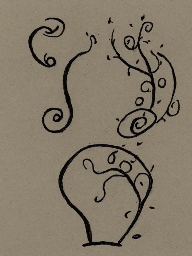 Prompt: a sketch of an acorn that turns into a tree in the shape of a treble clef with a dotted line in the middle, single line drawing