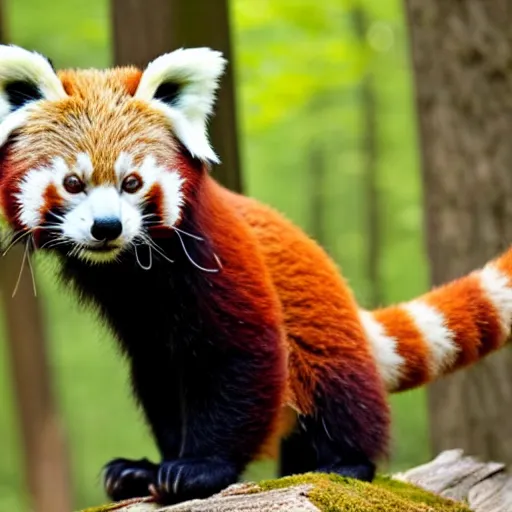 Image similar to photo of humanised red panda armored with golden helmet in the forest