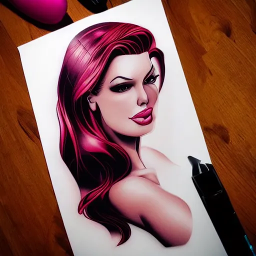 Image similar to tattoo design, stencil, portrait of jessica rabbit by artgerm