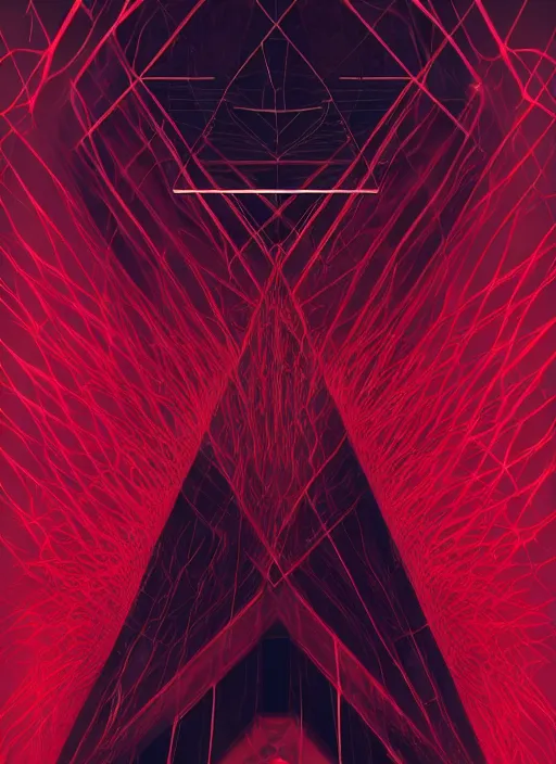 Image similar to dark design poster showing thus spoke zarathustra, black background with very subtle red and purple design elements, powerful, nekro, vito acconci, thin straight lines, dark, glitch art, neo vaporwave, gritty, layout frame, square, extremly detailed, trending on artstation
