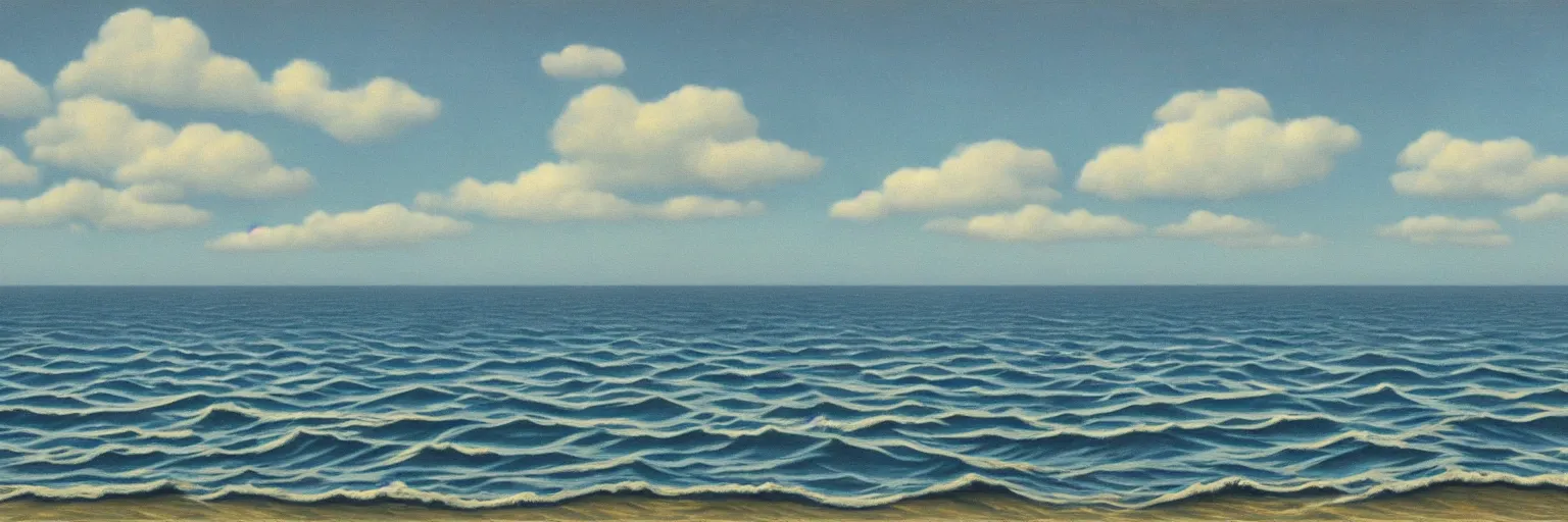 Prompt: seascape oil painting magritte