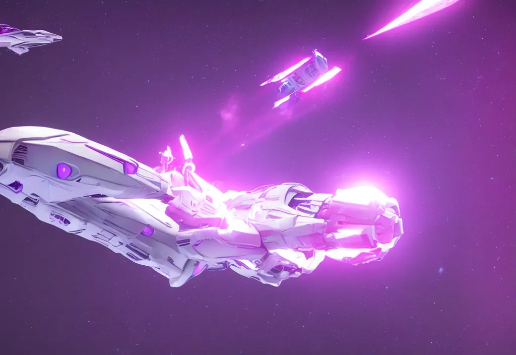 Prompt: a futuristic unicorn pink spaceship made on fiber optic in space, cinematic, unreal engine 5