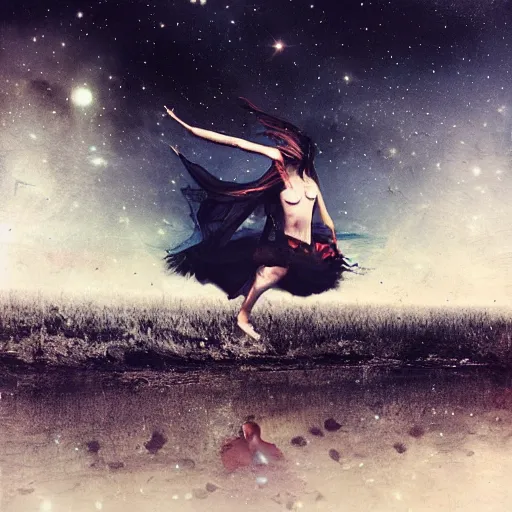 Image similar to phantom grip, the edge of the universe (on film), by Brooke Shaden and Sandra Chevrier