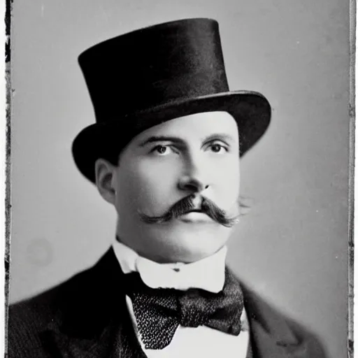 Image similar to a old timey photo of a man wearing a top hat, old, vintage