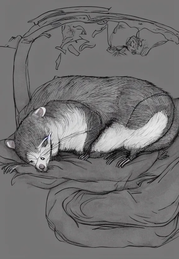 Image similar to sleeping possum having a nightmare, dreaming illusion, highly detailed, trending on artstation