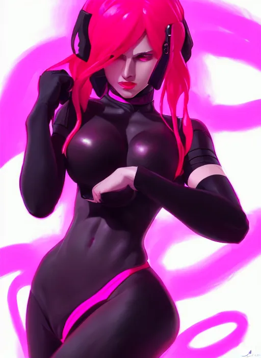 Prompt: lilith, wide angle view, neon pink and black color scheme, highly detailed, artgerm, cushart krenz, king of fighters style, trending on artstation, soft light, sharp edges, illustration, character design, concept art