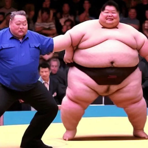 Image similar to elon musk in sumo fight