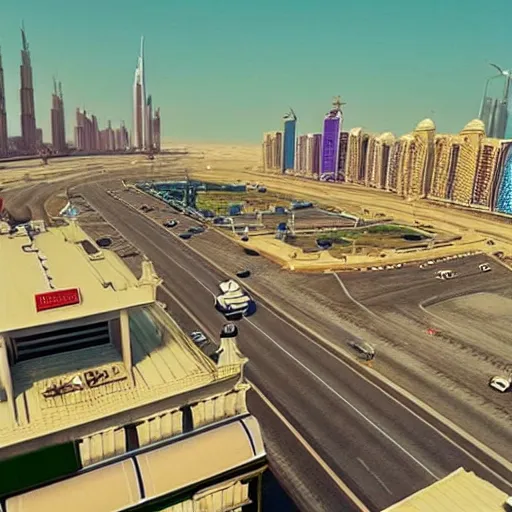 Image similar to gta : dubai, by wes anderson