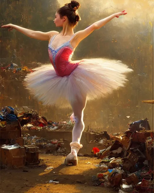 Image similar to a ballerina dancing at a rubbish dump. highly detailed painting by gaston bussiere, craig mullins, j. c. leyendecker 8 k