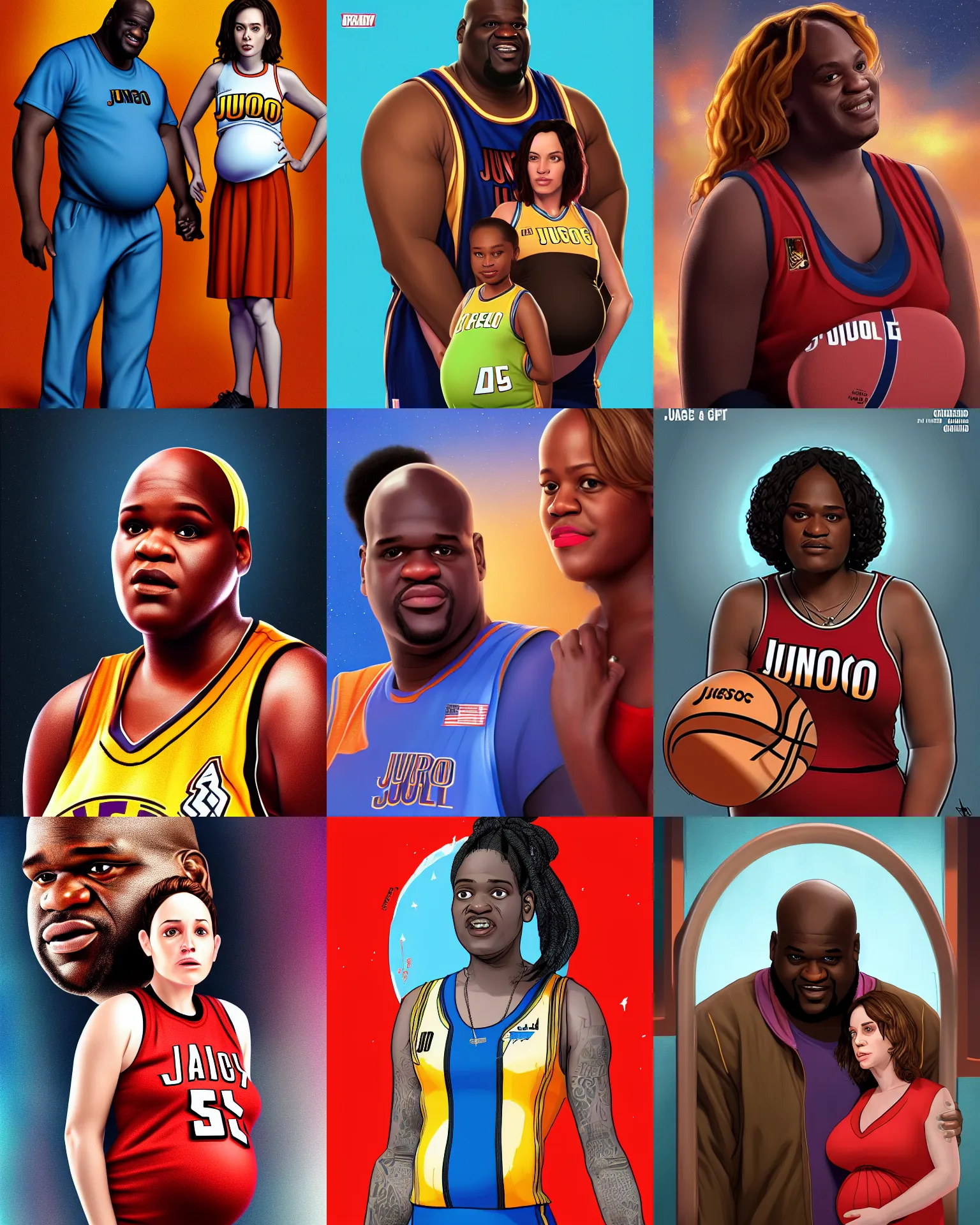 Prompt: juno promotional image, shaquille o'neil pregnant, shaq, judge judy, juno, fan art, digital art, movie arttrending on artstation