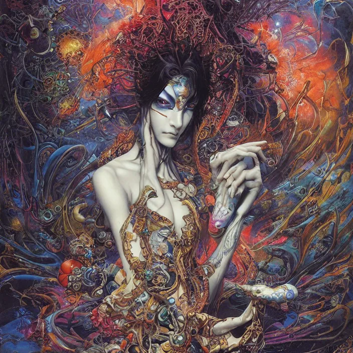 Prompt: realistic detailed image of zen mage, cyber sci - fi by lisa frank, ayami kojima, amano, karol bak, greg hildebrandt, and mark brooks, neo - gothic, gothic, rich deep colors. beksinski painting, part by adrian ghenie and gerhard richter. art by takato yamamoto. masterpiece
