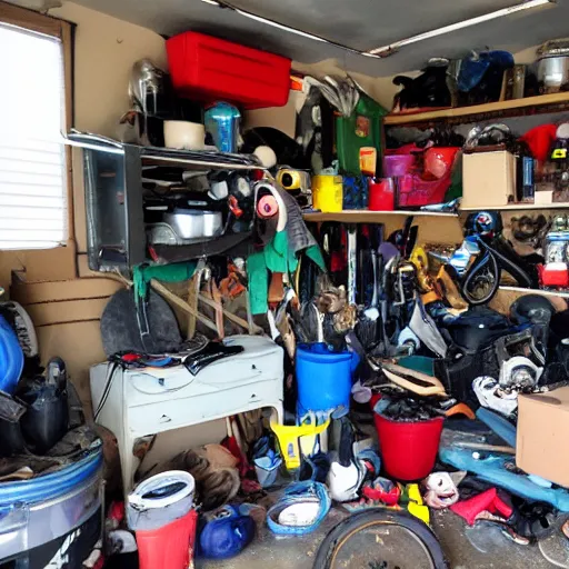 Image similar to garage filled with stuff by hoarder