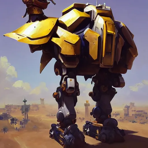 Prompt: greg manchess portrait painting of fully armored chocobo on top of a huge mecha as overwatch character, totally whack, medium shot, asymmetrical, profile picture, organic painting, sunny day, matte painting, bold shapes, hard edges, street art, trending on artstation, by huang guangjian and gil elvgren and sachin teng