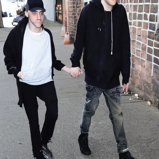 Prompt: paparazzi footage of pete davidson holding hands with the babadook