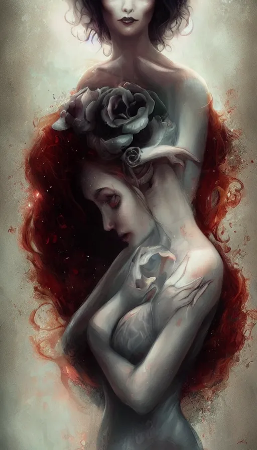 Image similar to life and death mixing together, by charlie bowater
