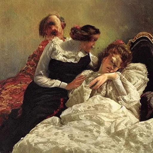 Prompt: and by opposing end them. to die — to sleep,, victorian, oil