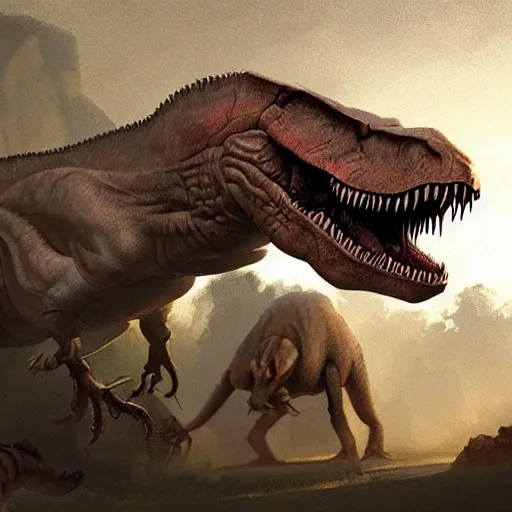 Image similar to t - rex dinosaur by rj palmer greg rutkowski trending on artstation