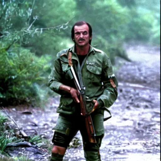 Image similar to A still of Chirac as Rambo in Rambo First Blood (1982)