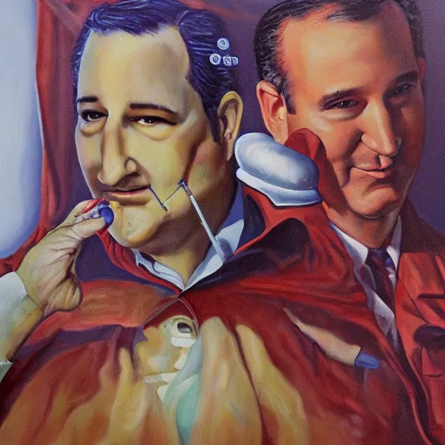 Image similar to an oil on canvas portrait painting of ted cruz, surrealism, surrealist, cosmic horror, high detail