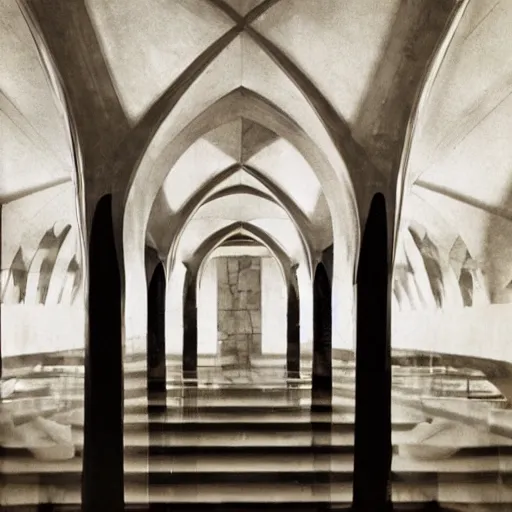 Prompt: an obsidian interior, architecture carved for a god, beautiful in its smoothness and expansiveness, curving geometric arches, architectural photograph by louis kahn and moshe safdie