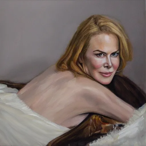 Prompt: of nicole kidman painting in the style of lucien freud