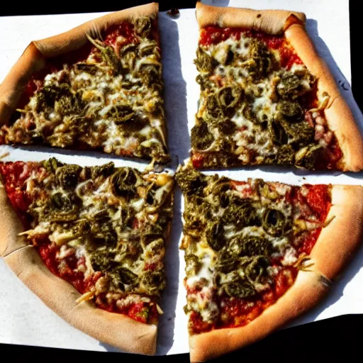 Image similar to JSchlatt eating weed pizza