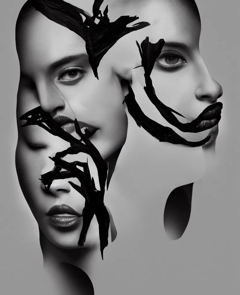 Image similar to portrait of a woman by ingrid baars, high contrast, photography, dark, portrait, monochromatic, 8 k