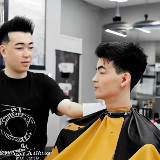 Prompt: gohan getting his haircut