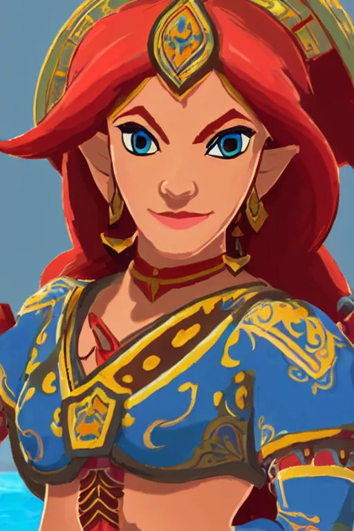 Image similar to an in game portrait of urbosa from the legend of zelda breath of the wild, breath of the wild art style.