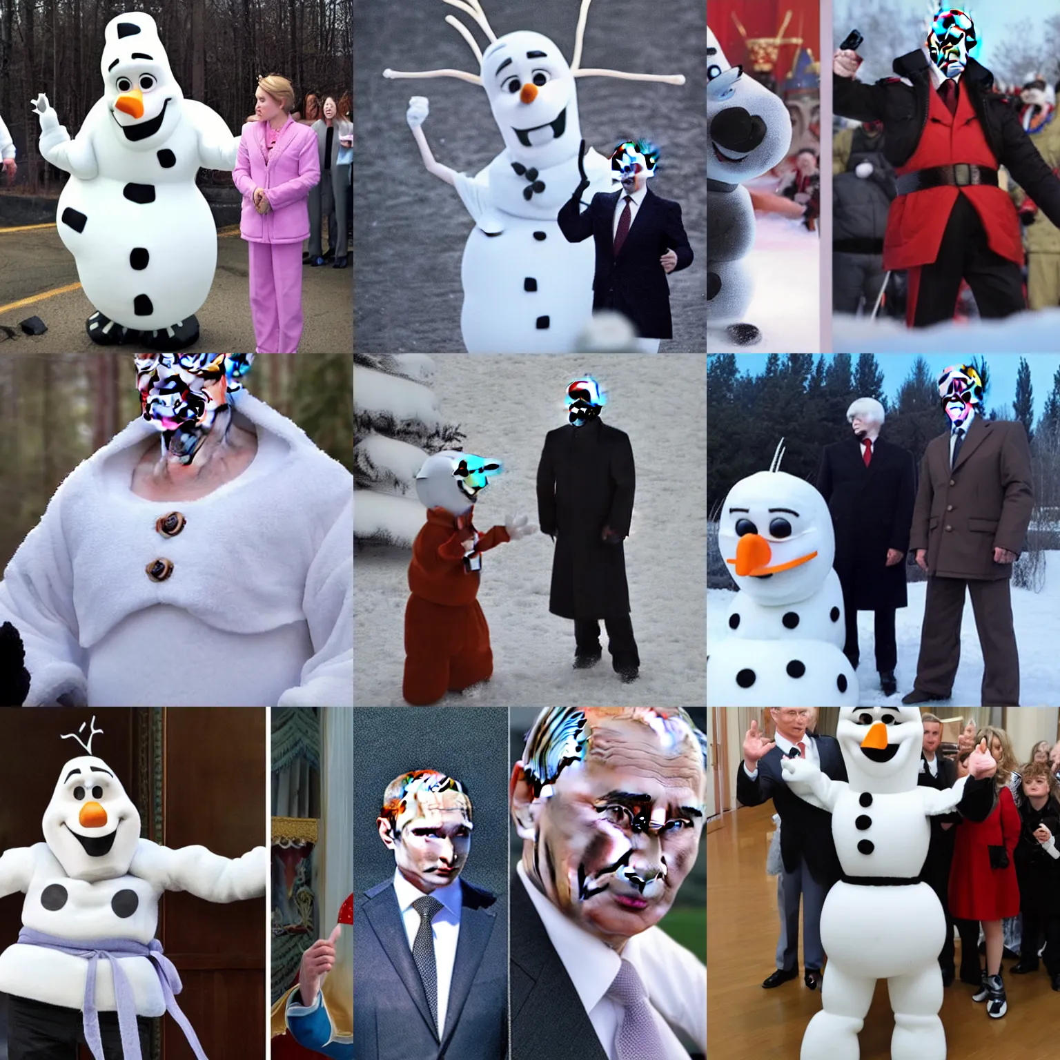 Prompt: Vladimir Putin as Olaf, live action cosplay photograph