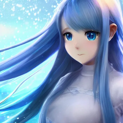 Prompt: elf girl render as a very beautiful 3d anime girl, full-body character sheet of long braided silver hair, azur blue eyes, full round face, belly free teal dress, short smile, in snow, cinematic lightning, medium shot, mid-shot, highly detailed, trending on Artstation, Unreal Engine 4k, cinematic wallpaper