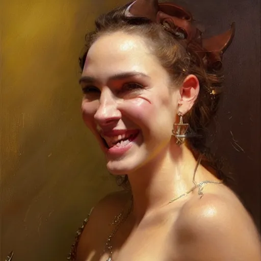 Image similar to a portrait of a pitbullwoman smiling at the viewer. highly detailed painting by gaston bussiere, craig mullins, j. c. leyendecker 8 k