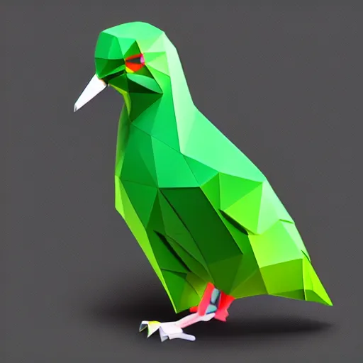 Image similar to isometric, vector, low poly, a green dove, low poly, cgsociety, black background, volumetric lighting, digital art